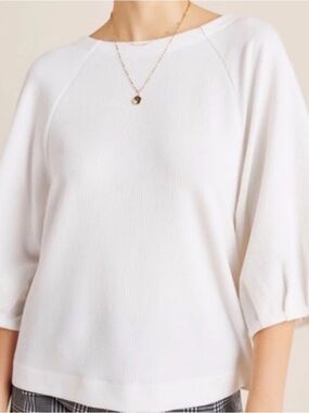 Maeve White Ribbed Boatneck Spring Quiet Luxury Casual Dressy Blouse Top